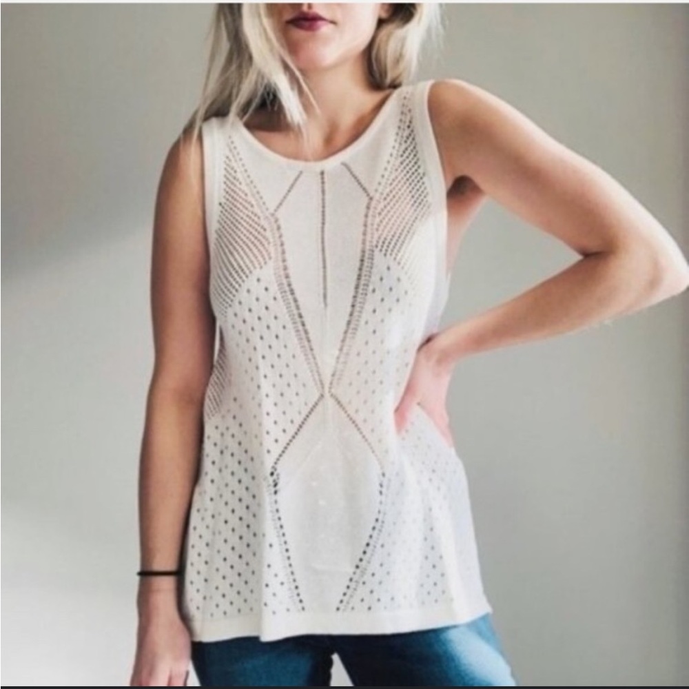 CAbi White Knit Tank Top
